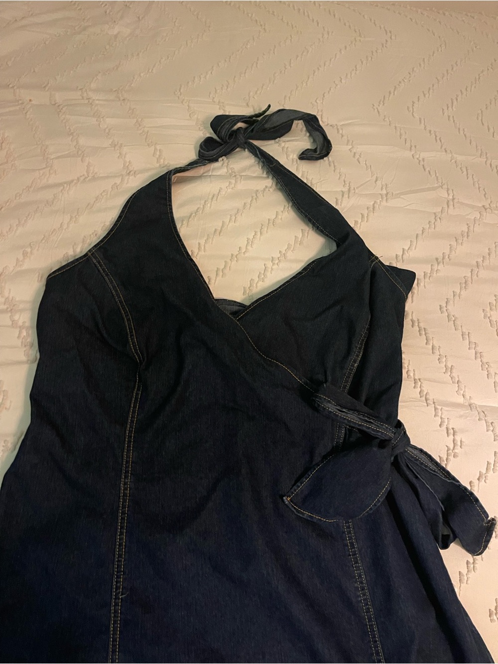Ashley Stewart Dark Blue Denim Halter Wrap Midi Dress - Picture 3 of 4